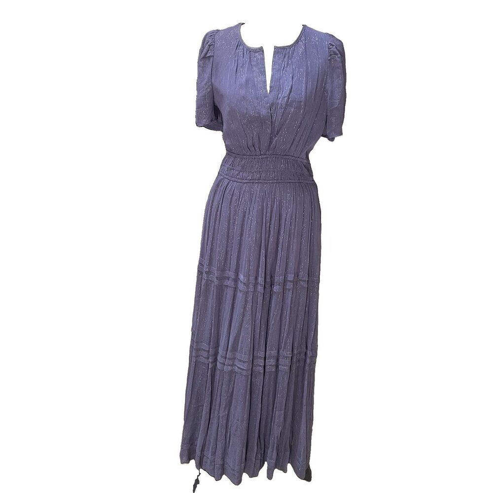 Anthropologie Somerset Maxi Dress Lurex Edition Metallic Marin Navy S Shimmer